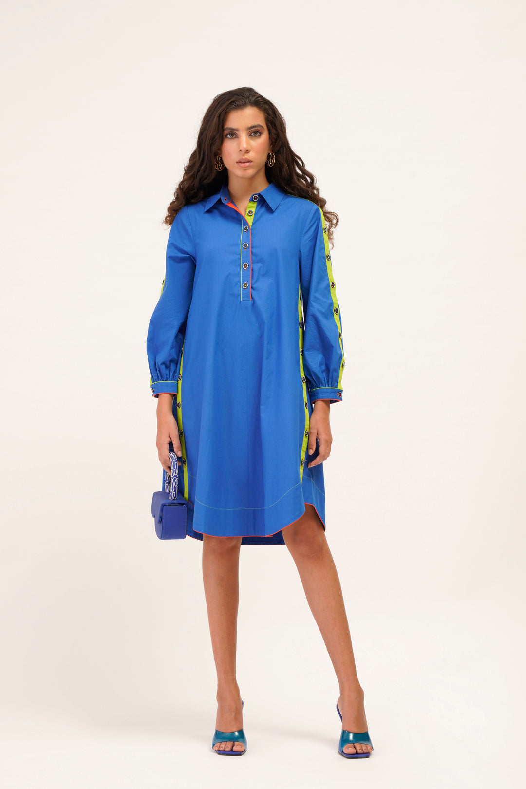 Alicia A Line Dress with Button Detailing on Sleeves