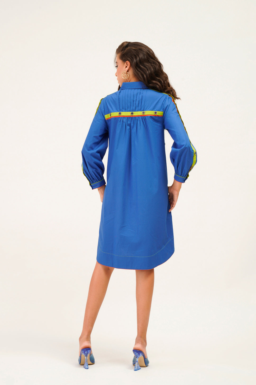 Alicia A Line Dress with Button Detailing on Sleeves