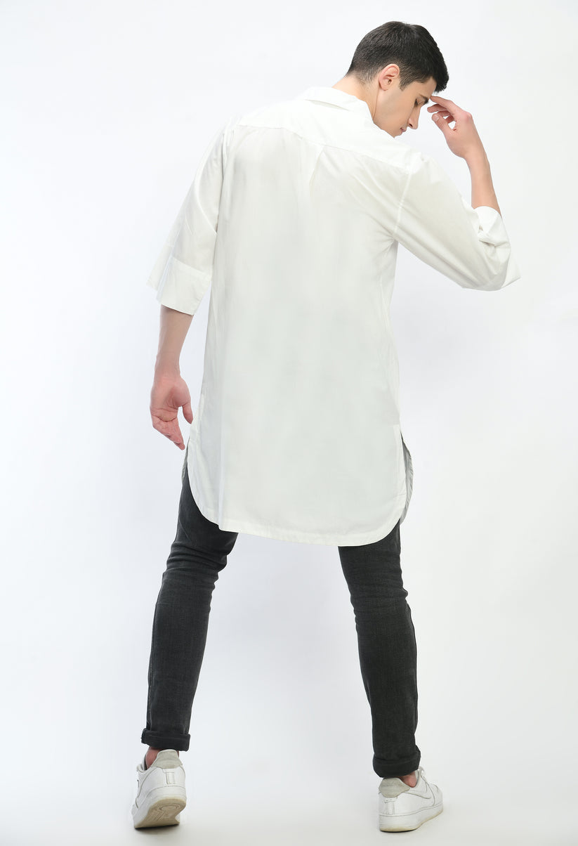 Unisex white long cotton oversized shirt