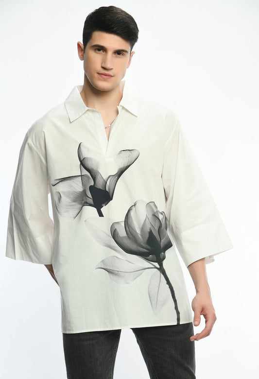 Trendy white unisex cotton oversized shirt
