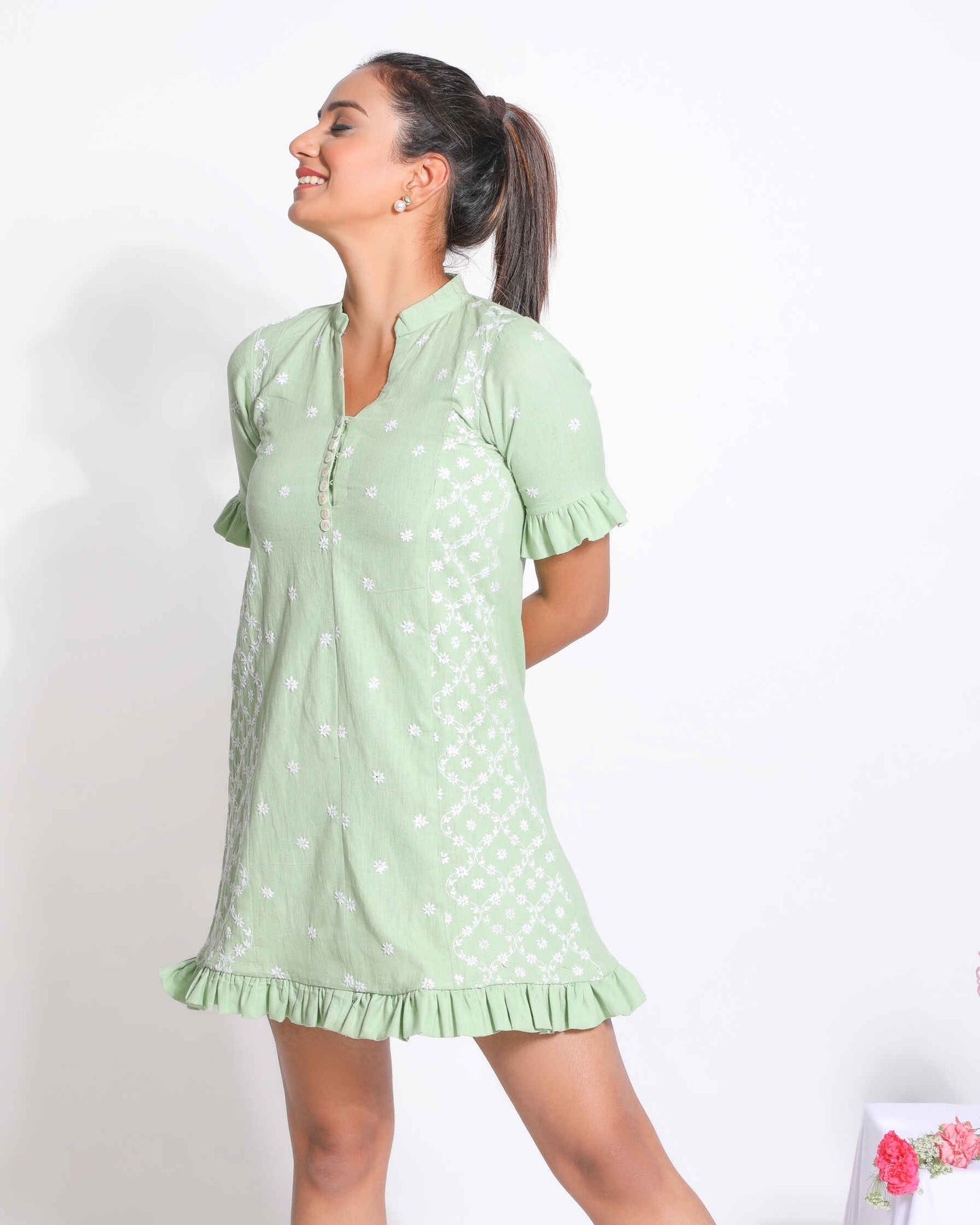 Mintgreen Chikankari Tunic Top