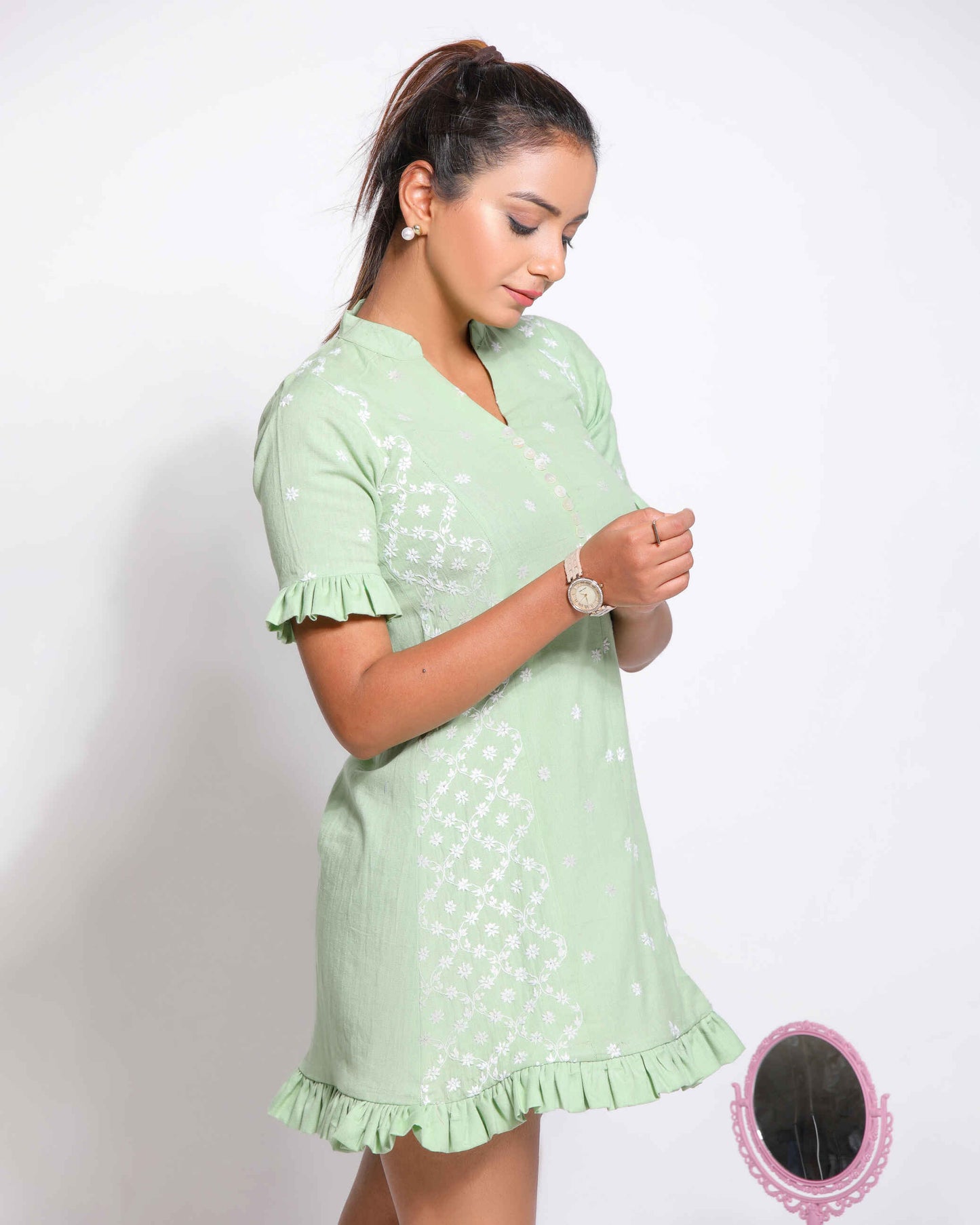 Mintgreen Chikankari Tunic Top